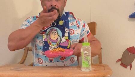 Feeding a naughty baby boy