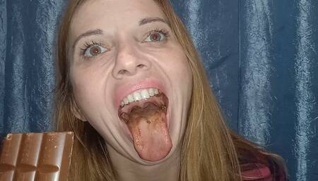 A huge mouthful of chocolate.