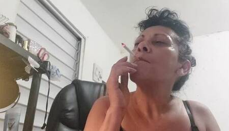 Early morning smoking MILFs in panty and bras