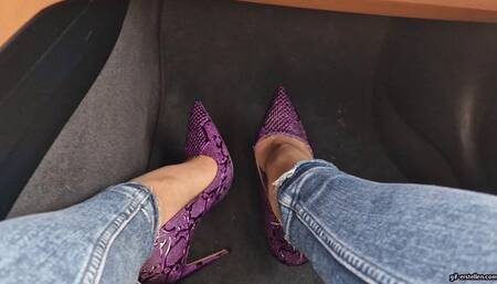 shoeplay on dashboard with purple High Heels HD mp4 1920x1080