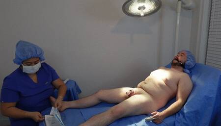 Doctor teases her caged and helpless patient