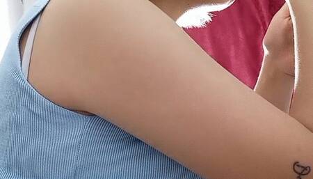 Side view in my shorts lighting my cigarette