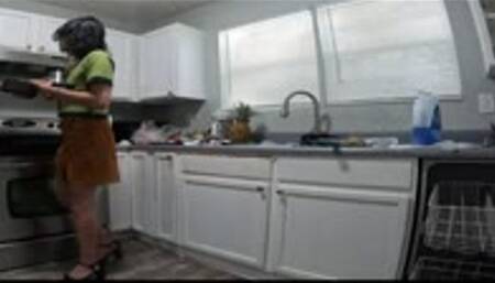 Sissy slut Elsa cooking my dinner and cleaning kitchen