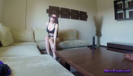 Tall brunette with long legs fingering