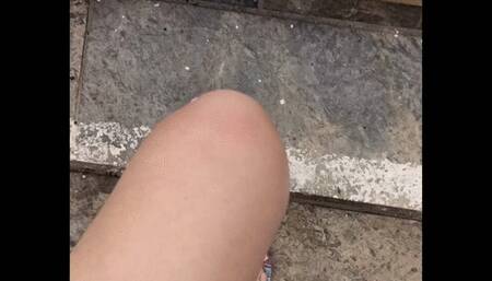 Outdoor pee desperation big mess in bathroom