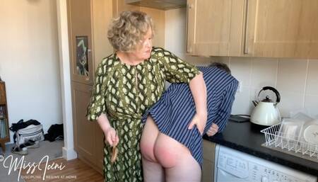 Kasper thrashed for being a lazy boy Part 2 the wooden spoon