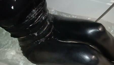 Girl in Leather Leggings in a Bathtub