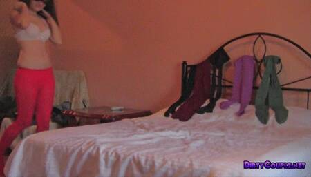 Sexy brunette in pantyhose layers fingers fucking