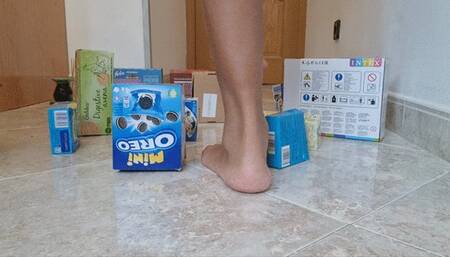 Crushing boxes with my big brown feet