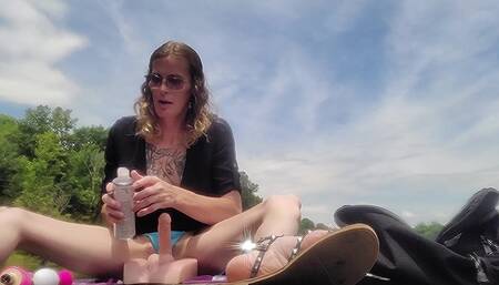 Stepmom MILF, Decided to Test My Nerve with a Little Public Play at the Lake.