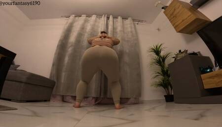 Gassy squats in nude tight leggings