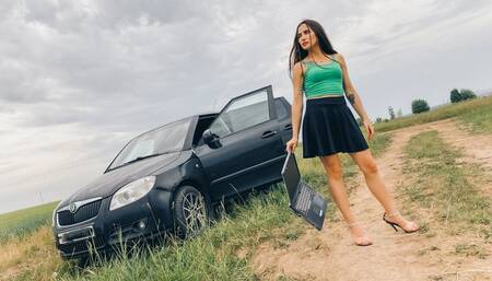 CRUSH NOTEBOOK  Tanya crush a laptop in sandals with heels and in a car
