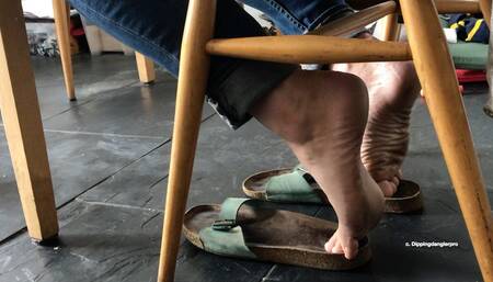 Dangling & Dipping Shoeplay in Sweat Stained Sandals