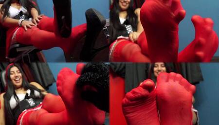 Sweet Red Riding Hood and her wiggling hosed toes!