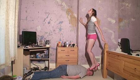 Danielle Hot Pink Shorts & HIgh Heels Head Trampling