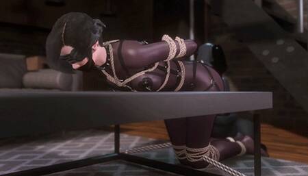 Body Pantyhose Girl Bondage and Fucked by Dildo Machine