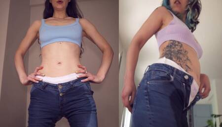 Wetting Duel. Leaking Pull-Ups Under Jeans