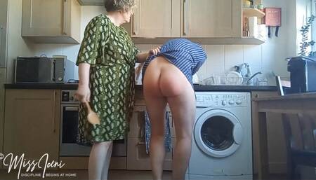 Kasper thrashed for being a lazy boy FULL film leather strap and wooden spoon