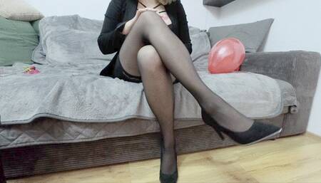 Dangling & teasing in hot secretary outfit