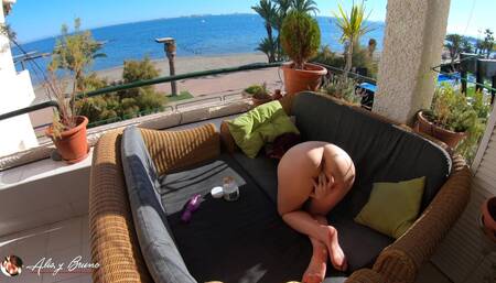 I Touch Myself on the Balcony with People Nearby ( Public Masturbation )