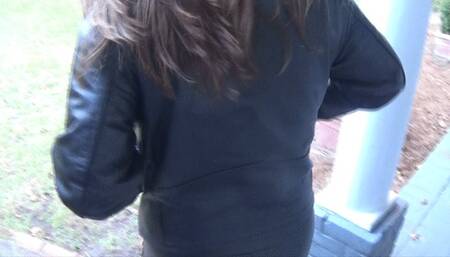 Biker Chick MILF Salem Smokes in Leather in the Garden