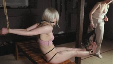 Falaka for her feet in strappado (HD)