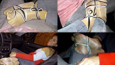 Shyni nylon socks, toe tied and footjob at car,  Lunacious hot night!