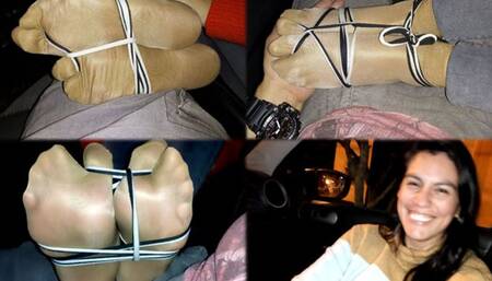 Shyni nylon socks, toe tied and footjob at car,  Lunacious hot night! - MOV