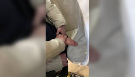 Jerk off a Guy's Dick in a Public Toilet. Risky
