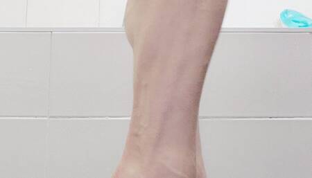 Bathroom Barefoot Seated and Standing Leg Cross Muscle Worship
