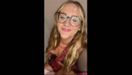 Sexy School Girl Bambi Blake Choking on a Big White Cock