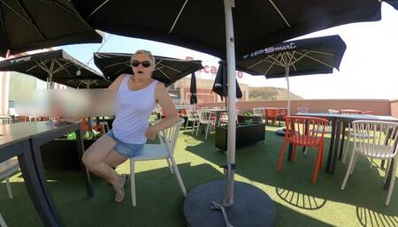 Crossed legs  orgasm in a cafe