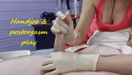 Handjob with postorgasm play in straitjacket