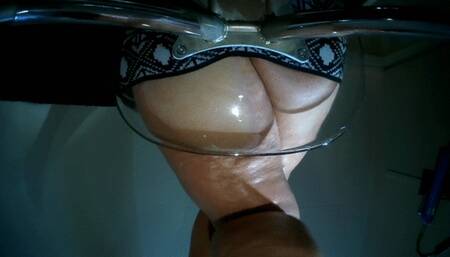 Upskirted under transparant chair