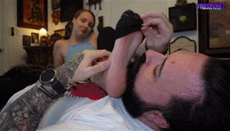 Redhead Babe Winter Foot Smothering Handjob with Huge Cumshot