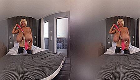 VR180 3D - Roxi cuts her Huge Breasts out of her too Tight Top and Bra (Clip No 2503 - wmv version)