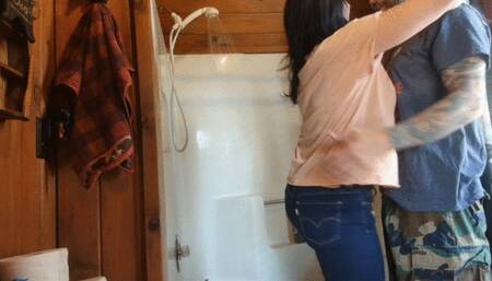 shirt ripping horny lovers clothed in shower