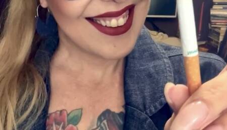 NEWPORT - Total Jeans - Deep Inhales, Mouth Inhales and open mouth exhales, Multiple pumps, Nose exhales, Coughing, Crush, High heel jeans, jeans and blazer, Red lipstick, Natural nails