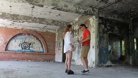 Red-haired girl rides a rope