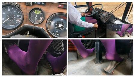 VIOLET PANTYHOSE DAY: Old Mercedes bus brutal hard revving and driving PIP