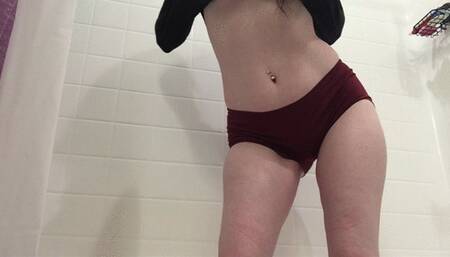 Peeing in Red Shorts Panties - Panty Wetting and Soaking
