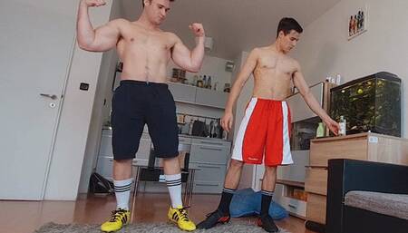 Hot barefoot soccer players Sebastian and Kupen