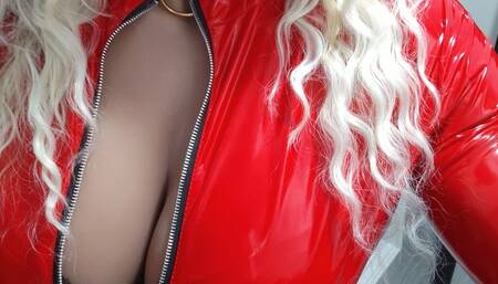 Tania masturbates in red latex