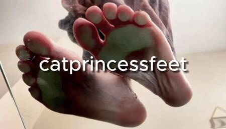 Yearn for my sweaty soles and clear jelly slides from below, Hungarian milf soles show, black nails