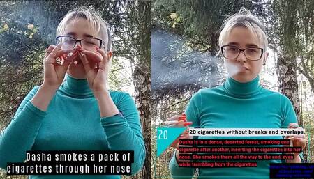 Dasha smokes full pack of cigarettes in a single shot