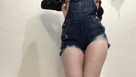 Peeing in Jean Overalls - Jean Shorts Wetting and Soaking