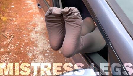 Goddess Foot Teasing In Gray Opaque Pantyhose In The Car (MP4 HD)