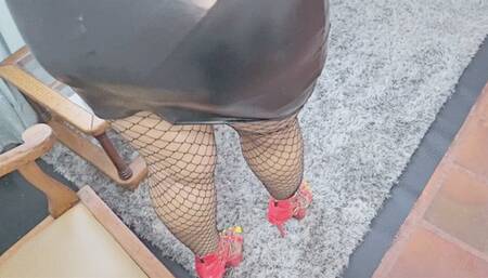 Balbina JOI Ebony Goddess in red heels and black fishnets