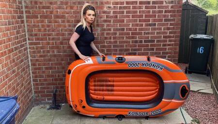 Inflatable boat ride high heel pop while smoking HD