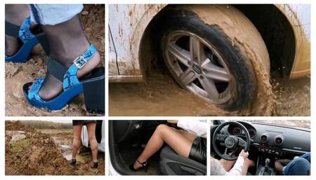 Two sexy girls got their Audi stucked hard in mud
